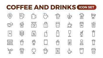 Set of coffee shop Icons. Simple line art style icons pack. Vector illustration.Coffee icons. Beans, hot cocktail and maker machine. Espresso cup, cappuccino with whipped cream Latte vending machine.