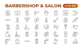 Barbershop icons - minimal editable thin line web illustration set. Outline collection. Simple vector illustration.Set of Barber's Tools icons. art style pack. Vector icon collection.