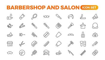 Barbershop icons - minimal editable thin line web illustration set. Outline collection. Simple vector illustration.Set of Barber's Tools icons. art style pack. Vector icon collection.