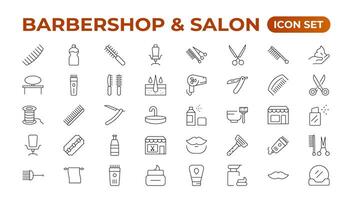 Barbershop icons - minimal editable thin line web illustration set. Outline collection. Simple vector illustration.Set of Barber's Tools icons. art style pack. Vector icon collection.