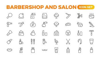 Barbershop icons - minimal editable thin line web illustration set. Outline collection. Simple vector illustration.Set of Barber's Tools icons. art style pack. Vector icon collection.