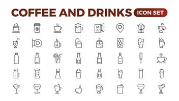 Set of coffee shop Icons. Simple line art style icons pack. Vector illustration.Coffee icons. Beans, hot cocktail and maker machine. Espresso cup, cappuccino with whipped cream Latte vending machine.