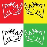 Rhinoceros Vector Icon, Lineal style icon, from Animal Head icons collection, isolated on Red, Yellow, White and Green Background.