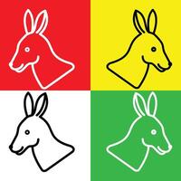 Kangaroo Vector Icon, Lineal style icon, from Animal Head icons collection, isolated on Red, Yellow, White and Green Background.