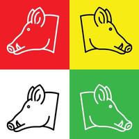 Wild pig Vector Icon, Lineal style icon, from Animal Head icons collection, isolated on Red, Yellow, White and Green Background.