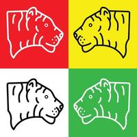 Tiger Vector Icon, Lineal style icon, from Animal Head icons collection, isolated on Red, Yellow, White and Green Background.