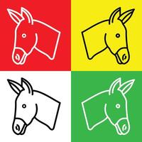 Donkey Vector Icon, Lineal style icon, from Animal Head icons collection, isolated on Red, Yellow, White and Green Background.