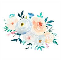 Pastel Pink Blue Watercolor Floral Bouquet, Flower Arrangement vector