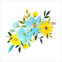 Yellow Blue Watercolour Flower Clipart Floral Arrangement with Flowers Leaves vector