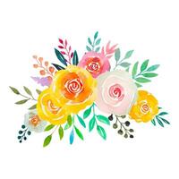 Watercolour Flower Bouquets Yellow Pink Roses Spring Arrangement Isolated On White vector