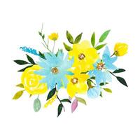 Yellow Blue Watercolour Flower Clipart Floral Arrangement with Flowers Leaves vector