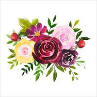 Watercolor floral bouquet, burgundy and blush roses vector