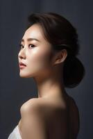 AI generated Portrait of beautiful young aisan woman. Beauty fresh skin, cosmetic concept. photo