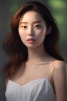 AI generated Portrait of beautiful young aisan woman. beauty fresh skin, wellness or cosmetic concept photo