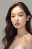 AI generated Portrait of beautiful young aisan woman. beauty fresh skin, wellness or cosmetic concept photo