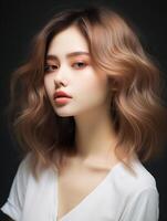 AI generated Portrait of beautiful young aisan woman. beauty fresh skin, wellness or cosmetic concept photo