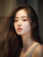 AI generated Portrait of beautiful young aisan woman. beauty fresh skin, wellness or cosmetic concept photo