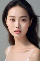 AI generated Portrait of beautiful young aisan woman. beauty fresh skin, wellness or cosmetic concept photo