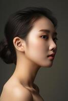 AI generated Portrait of beautiful young aisan woman. Beauty fresh skin, wellness or cosmetic concept. photo