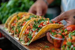 ai generado cinco Delaware mayonesa fiesta celebracion, mano participación nacional meriendas tacos ai generado foto