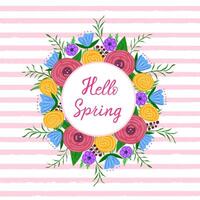 Hello spring with flower wreath. Illustration for printing, backgrounds, covers and packaging. Image can be used for greeting cards, posters, stickers and textile. Isolated on white background. vector