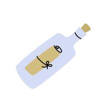 Pirate childish adventure bottle with letter message. SOS signal and rescue icon vector