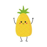 Pineapple fruit cute character vector illustration isolated on white background. Great for print, book, app, web or packaging for kids.