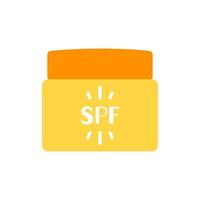 Sunscreen product flat vector isolated illustration. Skincare cosmetic for sun protection. Spf face cream jar