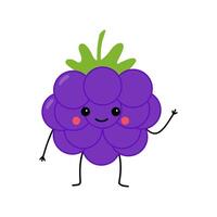 Blackberry fruit cute character vector illustration isolated on white background. Great for print, book, app, web or packaging for kids.