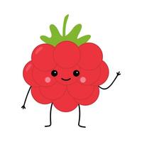 Raspberry fruit cute character vector illustration isolated on white background. Great for print, book, app, web or packaging for kids.