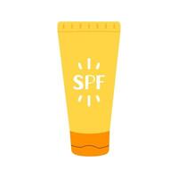 Sunscreen product flat vector isolated illustration. Skincare cosmetic for sun protection. Spf cream or lotion tube