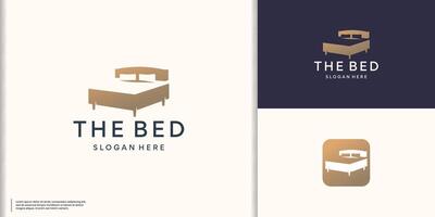 simple bed furniture logo inspiration. golden color inspiration for business interior bedroom vector