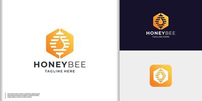 silhouette Bee hive logo flat vector design with hexagon unique concept honeycomb.