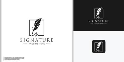 creative feather ink logo with square frame concept. vector