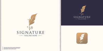 luxury feather ink logo design template for notary, signature, certificate, document and etc. vector