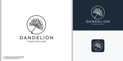 minimalist dandelion line logo with circle frame shape design concept. vector