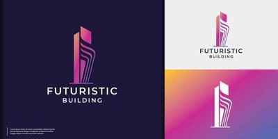 future building logo design inspiration. futuristic building with modern gradient color branding. vector