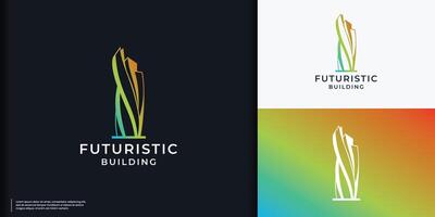 futuristic building logo design inspiration with Gradient color branding. modern building symbol. vector