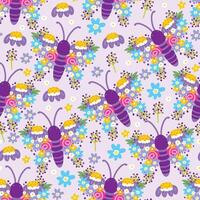 Seamless pattern of cute butterflies flower wing on purple pastel background.Spring.Nature.Floral.Animal character cartoon design.Image for card,poster,wedding.Kawaii.Vector.Butterfly.Illustration. vector
