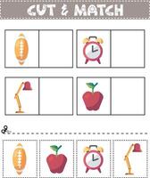 game for children to cut and match the same picture on a printable worksheet vector