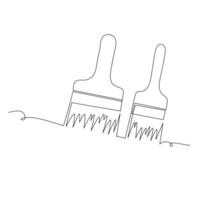 A pair of paint brushes continuous line drawing and simple hand drawn style vector design element. Illustration for industrial and construction