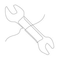 Continuous line drawing of a wrench. Tools for fastening or loosen nuts or bolt. Simple flat hand drawn style vector for tool in engineering and construction