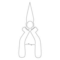 Continuous line drawing of a hammer Pliers. Tools used to hold object firmly. Simple flat hand drawn style vector for tool in engineering and construction