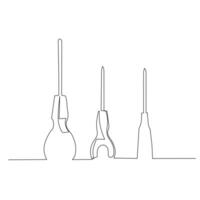 Set of screwdriver tools. Small carpentry work in the workshop and Home renovation concept design element. Continuous line drawing vector. vector