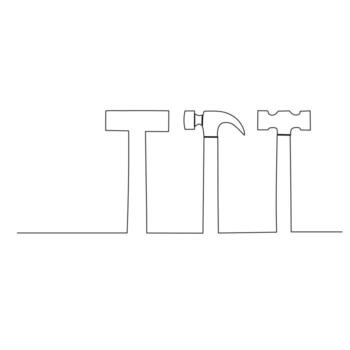 A set of hammers continuous line drawing. Simple hand drawn style vector design element. Illustration for industrial and construction