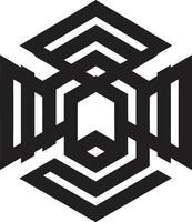 Ephemeral Lines Monochromatic Emblem Showcasing Abstract Geometric Design in Vector Astral Symmetry Vector Logo Design with Elegant Black Abstract Geometric Patterns