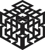 Astral Fusion Mystic Black Emblem with Vector Geometric Elements Ethereal Harmony Monochromatic Vector Logo with Abstract Black Geometric Patterns