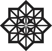 Dimensional Harmony Monochromatic Icon of Abstract Geometric Shapes in Vector Dynamic Symmetry Black Emblem Showcasing Abstract Geometric Design in Vector