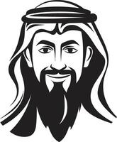 majestuoso arabesco pulcro icono representando negro vector logo de un Arábica hombre real perfil monocromo emblema presentando Arábica hombre en negro vector