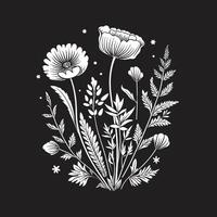 Sculpted Petals Elegant Black Icon Illustrating Botanical Design Whispers of Nature Vector Logo Design with Black Botanical Florals